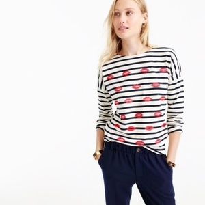 J. Crew Embroidered Lips Striped T-Shirt
